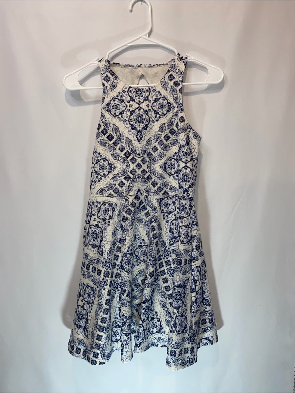 Aeropostale White and Navy Print Fit-and-Flare Dress